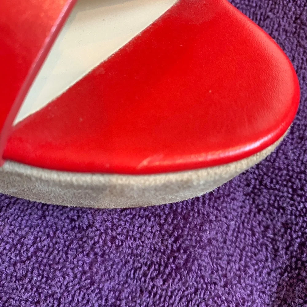 NWOB Pour la Victoire Red Leather Platform Wedge Sandals sz 8.5 - Picture 7 of 7